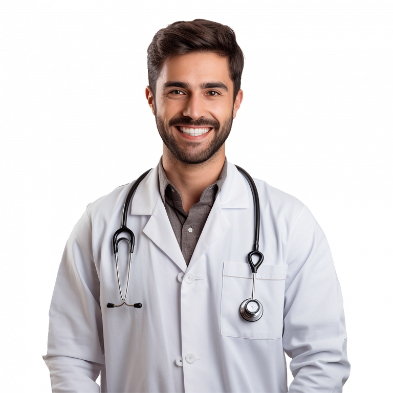vecteezy ai generated a smiling doctor with glasses and a white lab 41408858